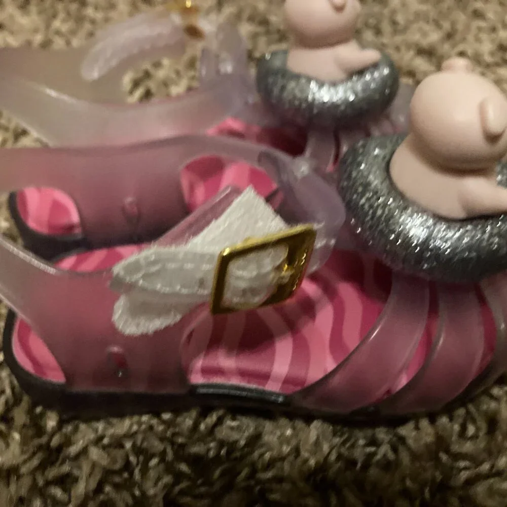 Mini Melissa Pig Jelly Sandals Infant Size 5 Clear Ankle Straps Clear Sparkly